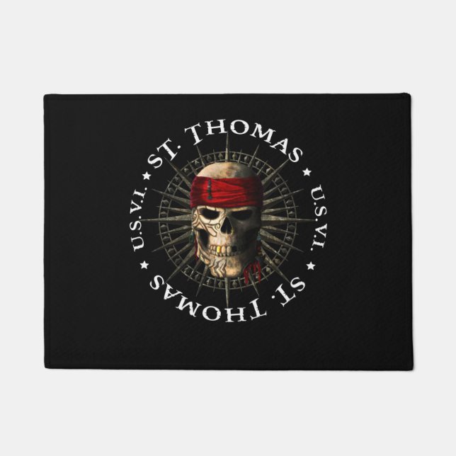 Saint Thomas USVI Pirate Skull Doormat (Front)