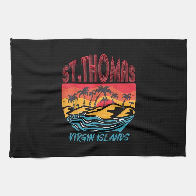 Saint Thomas Virgin Islands Surfing Beach Ocean Va Tea Towel (Horizontal)