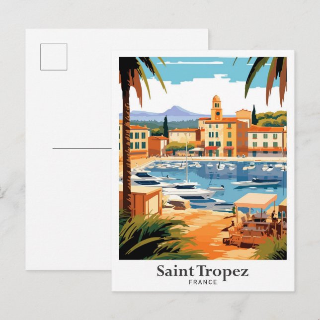 Saint Tropez France Travel Illustration Postcard (Front/Back)