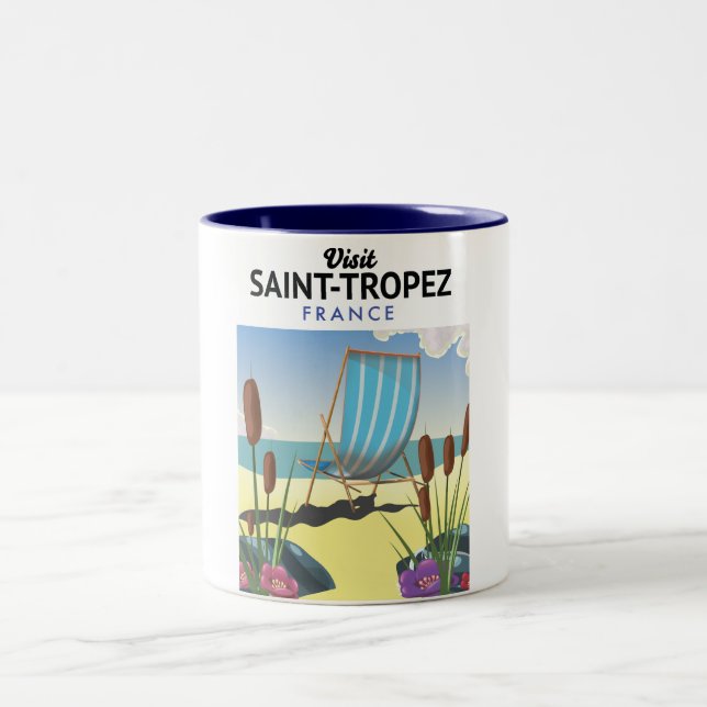 Saint-Tropez France travel poster  Two-Tone Coffee Mug (Center)