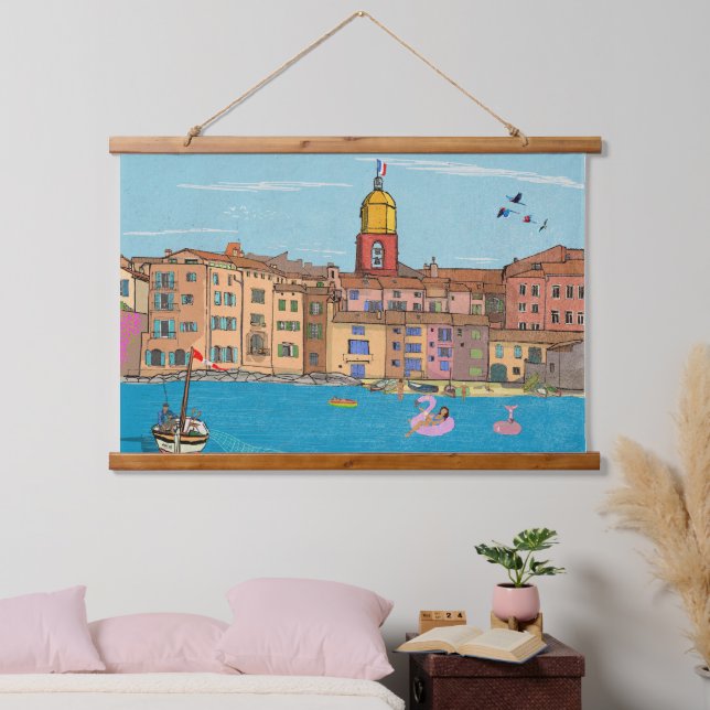 Saint-Tropez Habour View French Riviera France Hanging Tapestry (Bedroom)