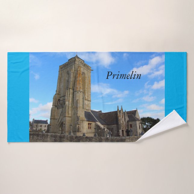 Saint Tugen chapel in Primelin religion architectu Bath Towel (Bath Towel)