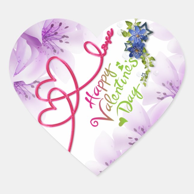 Saint Valentine's Day, Beautiful Flowers Heart Sticker (Front)