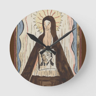 Saint Veronica Jesus face vintage art painting Round Clock
