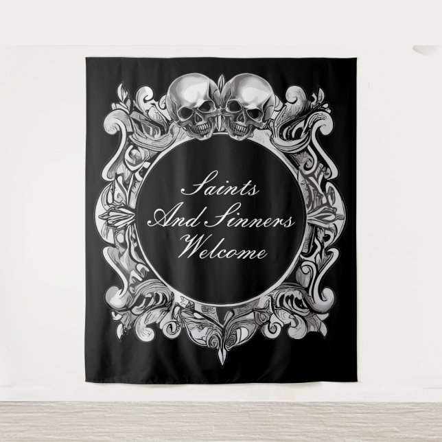 Saints And Sinners Halloween Party Photo Backdrop Tapestry (Front)