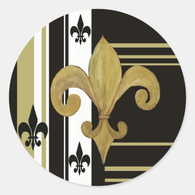 Saints Black and Gold Fleur de lis Classic Round Sticker (Front)