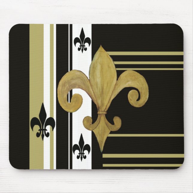 Saints Black and Gold Fleur de lis Mouse Mat (Front)
