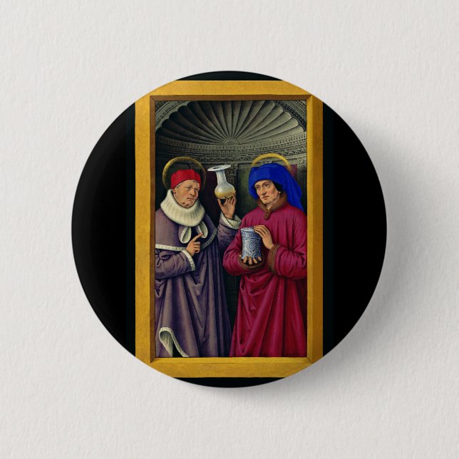 Saints Cosmas and Damian by Jean Bourdichon 6 Cm Round Badge (Front)