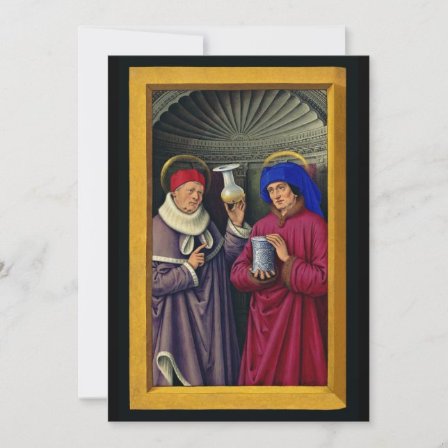 Saints Cosmas and Damian by Jean Bourdichon Holiday Card (Front)