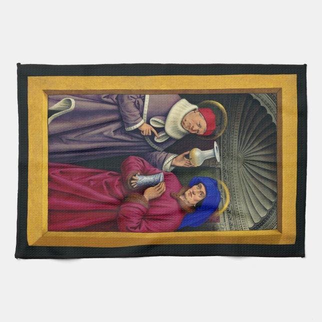 Saints Cosmas and Damian by Jean Bourdichon Tea Towel (Horizontal)