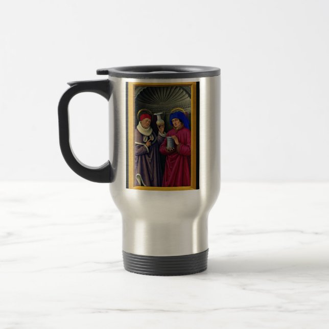 Saints Cosmas and Damian by Jean Bourdichon Travel Mug (Left)