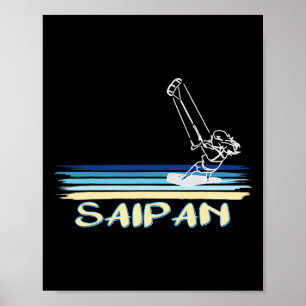 Saipan Kitesurfing Beach Line Art Graphic For Men  Poster