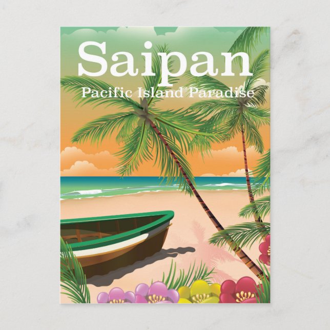 Saipan vintage style travel poster postcard (Front)