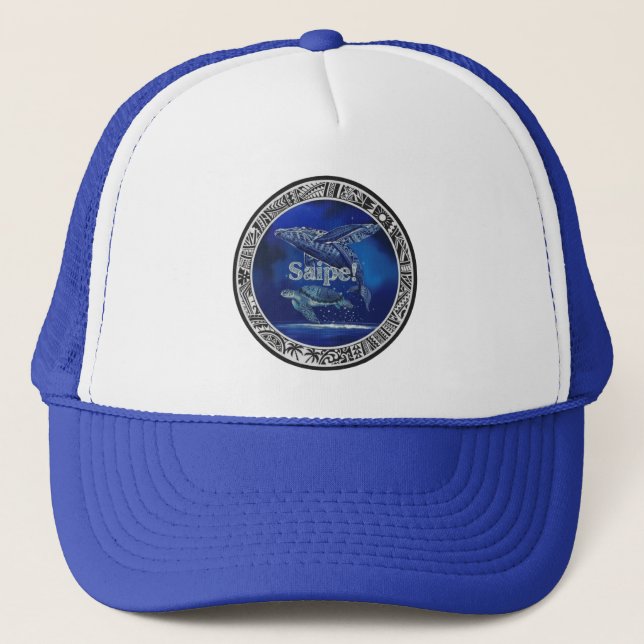 Saipe Tonga Off grid Pacific island whale turtle Trucker Hat (Front)