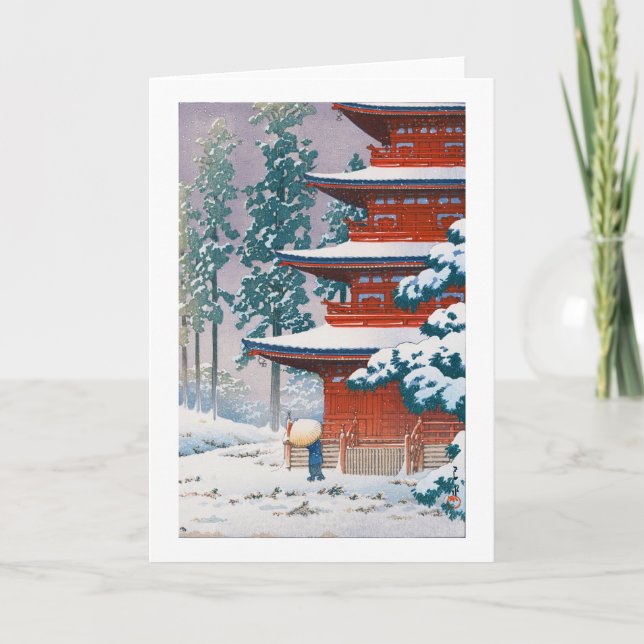 Saishoin Temple in Snow, Hasui Kawase, Woodcut Card (Front)