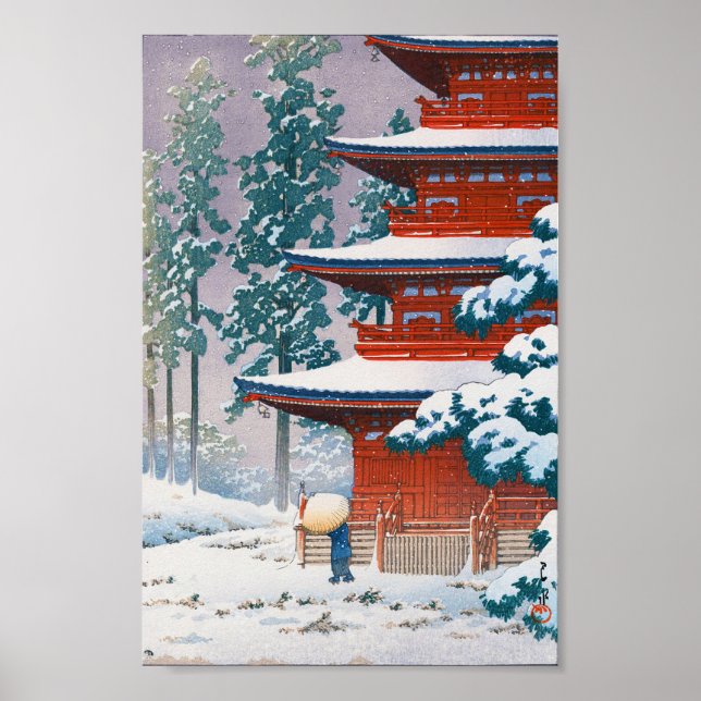 Saishoin Temple in Snow, Hasui Kawase, Woodcut Poster (Front)