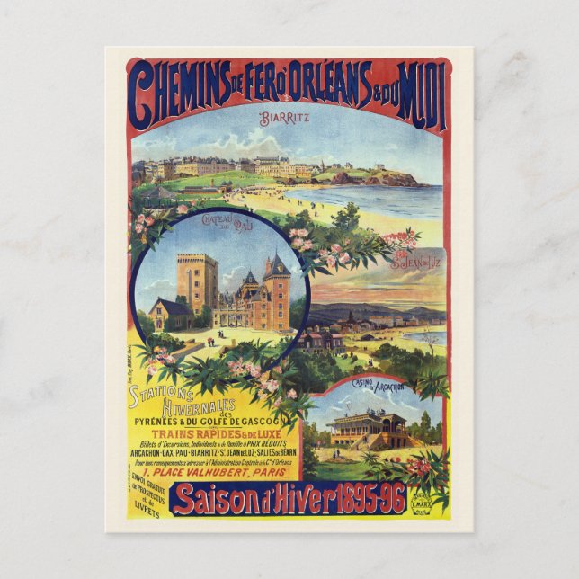 Saison d'hiver 1895/96 France Vintage Poster Postcard (Front)