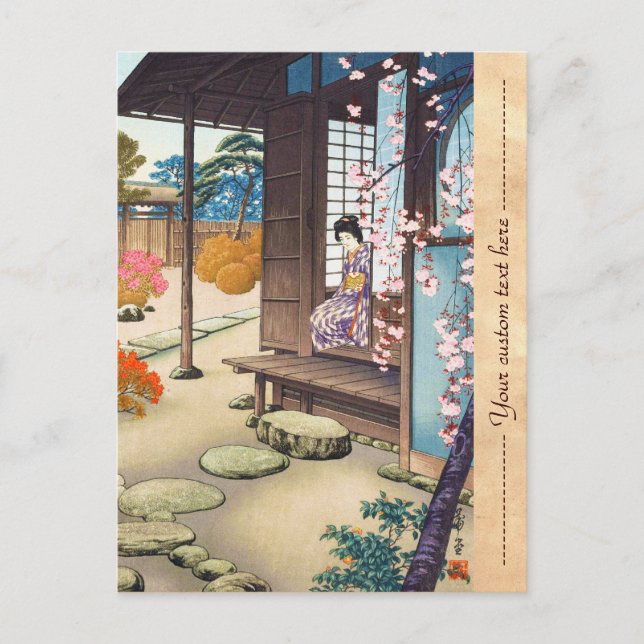 Saito Hodo Bijin By A Garden Engawa in Spring Postcard (Front)