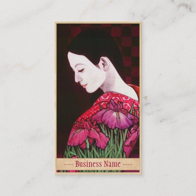Saito Kaoru Japanese Iris japanese lady kimono art Business Card (Front)