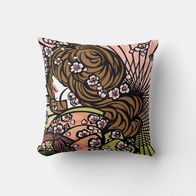 SajuArtZen "Bangasa and Cherry Blossoms" Pillow (Front)