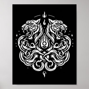 Sak Yant Muay Thai Art Tattoo Twin Tiger Kickboxin Poster