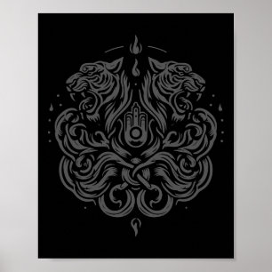 Sak Yant Muay Thai Art Tattoo Twin Tiger Kickboxin Poster