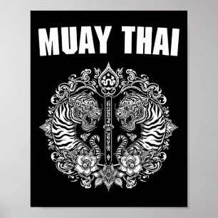 Sak Yant Muay Thai Art Tattoo Twin Tiger Kickboxin Poster