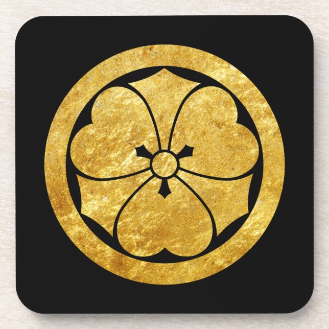 Sakai Mon Japanese samurai clan faux gold on black Coaster (Front)