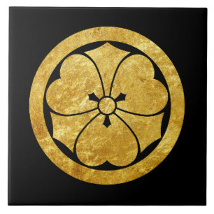 Sakai Mon Japanese samurai clan faux gold on black Tile