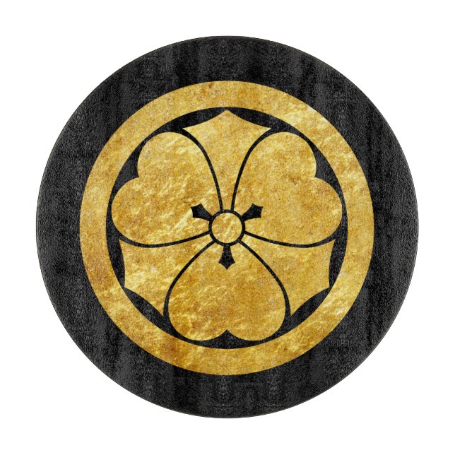 Sakai Mon Japanese samurai clan gold on black Cutting Board (Front)