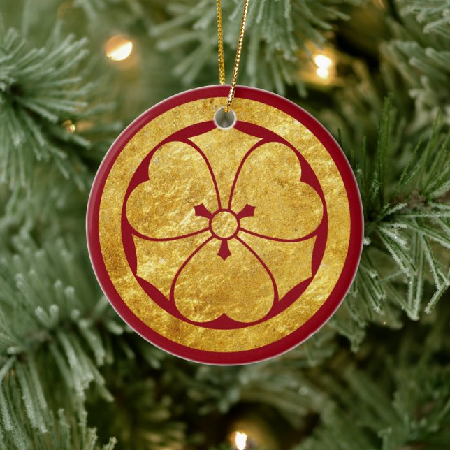Sakai Mon Japanese samurai clan in faux gold Ceramic Tree Decoration (Tree)