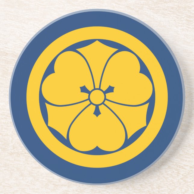 Sakai Mon Japanese samurai clan yellow on blue Coaster (Front)