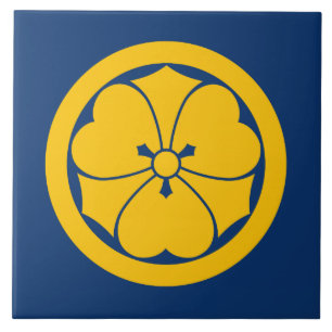 Sakai Mon Japanese samurai clan yellow on blue Tile