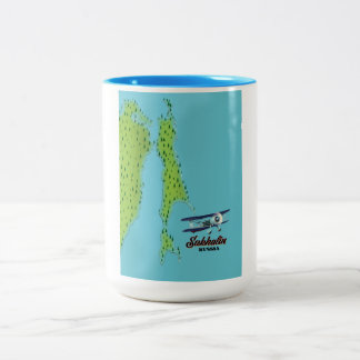 Sakhalin Russia vintage style travel poster map Two-Tone Coffee Mug