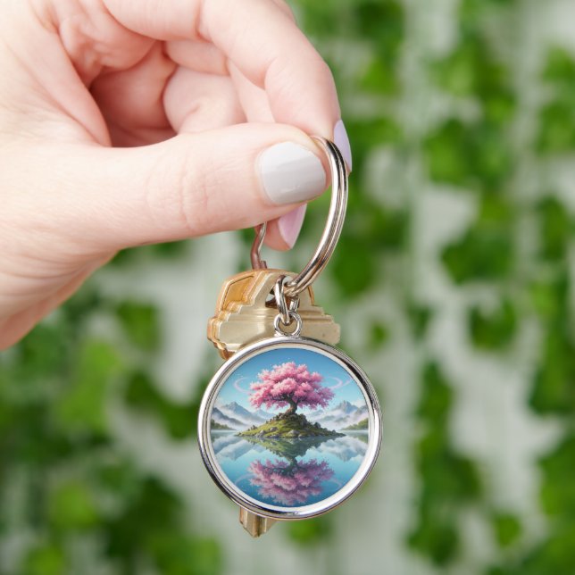 Sakora tree in In the middle of a lake.mountains Key Ring (Hand)