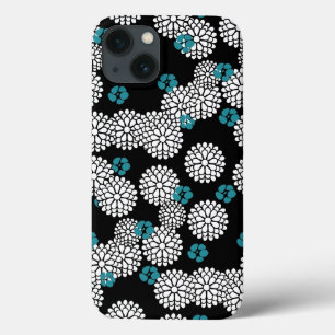 Sakura black blue flowers floral pattern iPhone 13 case