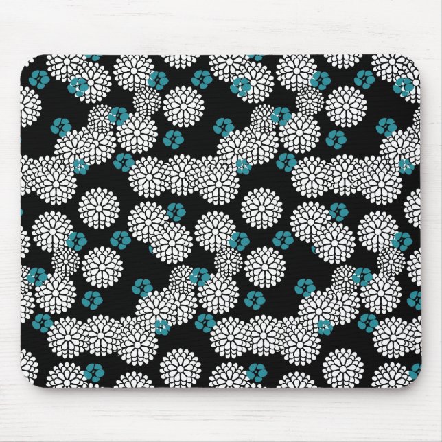 Sakura black blue flowers floral pattern mouse mat (Front)