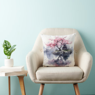 Sakura Blooming over Lake Cushion