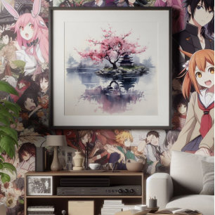 Sakura Blooming over Lake Photo Print