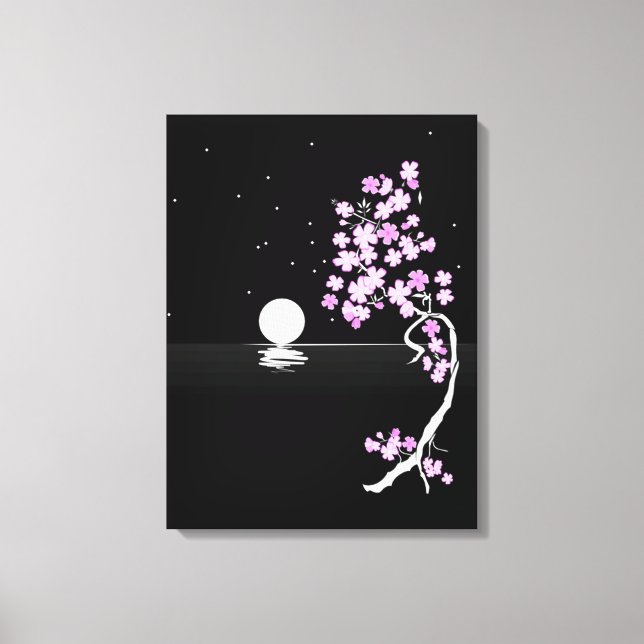 Sakura Blooms under a Full Moon Canvas Print (Front)