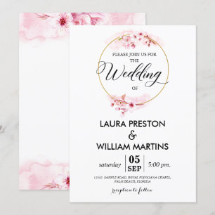 Sakura Blossom Floral Wreath Wedding Invitation