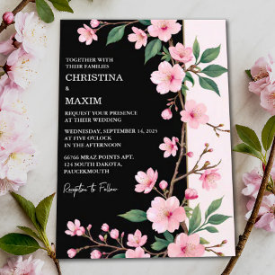 Sakura Blossom Japanese Garden Dark Wedding Invitation