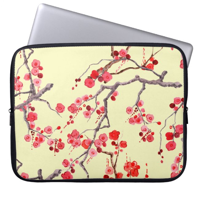 Sakura Blossom Watercolor Seamless Pattern Laptop Sleeve (Front)