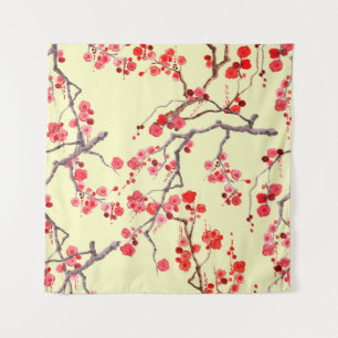 Sakura Blossom Watercolor Seamless Pattern Tapestry