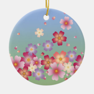 Sakura Blossoms Blue & Green Personalised Gift Ceramic Tree Decoration