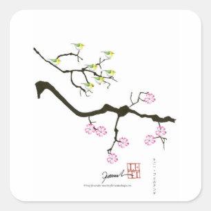 sakura blossoms with birds, tony fernandes square sticker