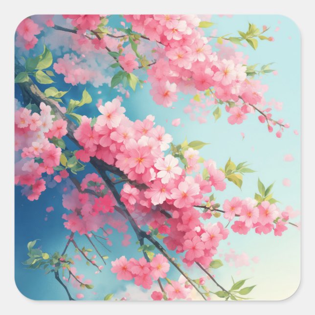 Sakura Blush of Spring Square Sticker (Front)