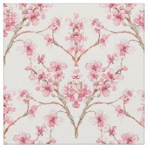 Sakura Cherry Blossom Damask Watercolor