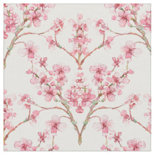 Sakura Cherry Blossom Damask Watercolor Fabric