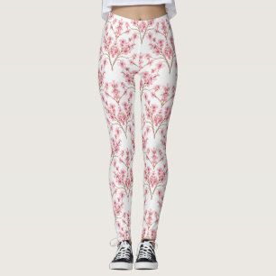 Sakura Cherry Blossom Damask Watercolor Leggings
